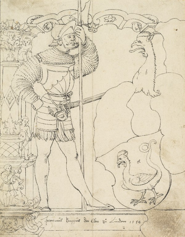 Riss für Wappenscheibe Hieronymus Pappus d.Ä. von Lindau